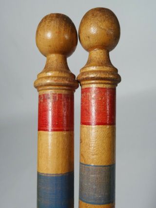 Antique - Vintage - Primitive Turned Wood & Hand Painted Croquet Stakes,  Posts