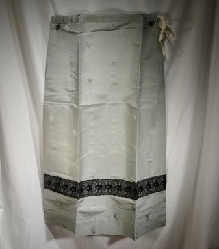 Antique Chinese Damask Gray Silk Skirt - 55766