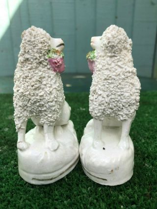 PAIR: MID 19thC STAFFORDSHIRE POODLE DOGS WITH BASKETS IN MOUTHS c1840s 4
