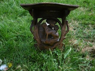 BLACK FOREST OAK CARVED SHELF WITH DOG IN SITTING POSE & KENNEL C.  1870 4