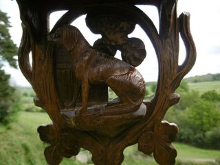 BLACK FOREST OAK CARVED SHELF WITH DOG IN SITTING POSE & KENNEL C.  1870 6