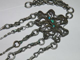 Unusual Vintage Eastern Medical Instrument Chatelaine With Turquoise Gem Insets