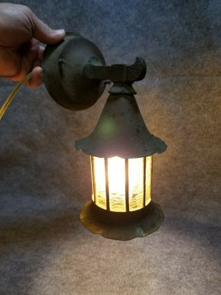 Arts And Crafts,  Slag Glass And Copper Light Fixture