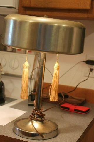 Vintage Mid Century Chrome Mushroom Shade Table Lamp Metal Enameled
