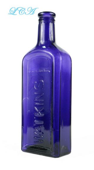 LARGE antique WATKINS bottle PRETTY PURPLE PANELED Patent medicine 6