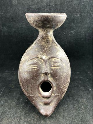 Antique Clay Face Pot/jug Very Unusual Not Sure Of Origin 7 1/2 "