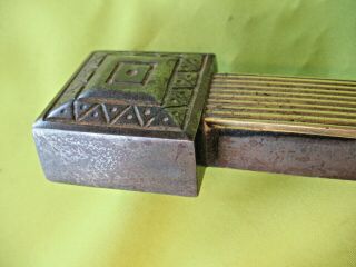 Old antique ornate arts and crafts period steel & brass door stop or paperweight 4