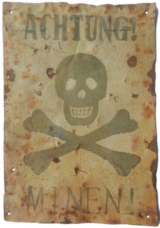 German Sign Achtung Minen Skull Bones Ww2 Germany Wwii Attention Mines Plate