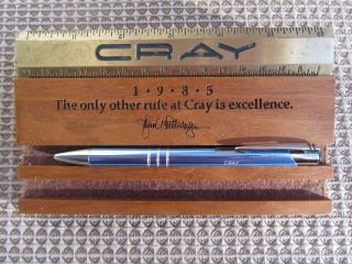 Vintage 1985 Cray Research Commerative Pen Holder Walnut Base W Cray Pen