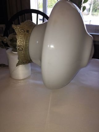 Antique Art Deco Milk Glass Globe Ceiling Light Fixture 14” Cast Metal 4