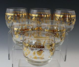 6 Pc Signed Culver Vintage Mid Century Modern Roly Poly Bar Glass Set