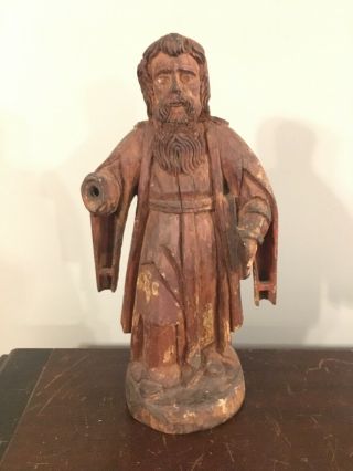 Antique Early Looking Carved Wooden Santos Figure 12 1/2 " Religious Statue Relic