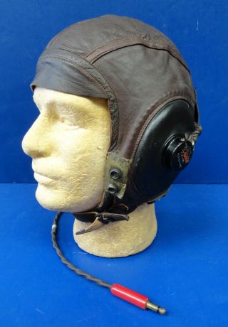 Aaf Type A - 11 Leather Flying Helmet W/anb - H - 1 Receivers 1944 - Size Large