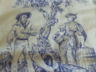 Vintage French country style blue Toile de Jouy small lined curtains or fabric 3