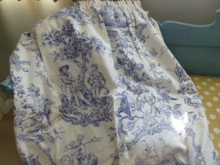 Vintage French country style blue Toile de Jouy small lined curtains or fabric 6