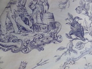Vintage French country style blue Toile de Jouy small lined curtains or fabric 8
