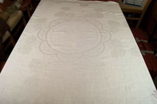 Antique Irish Damask Linen Tablecloth And Huge Table Runner Emb Mono T94