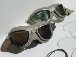 Vtg Wwii Usn Navy A - N 6530 Flight Goggles Aviator Pilot Goggles 2 Pair