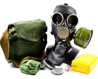 Soviet Russian Gas Mask Gp - 7 V.  Black Rubber.  Full Set With All Equipment.  S
