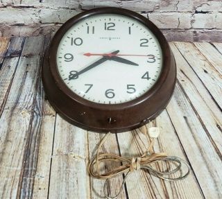 Vintage General Electric School Wall Clock Industrial Ge W/ Red Second Hand