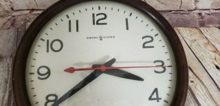 Vintage General Electric School Wall Clock Industrial GE w/ Red Second Hand 6