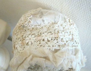 c.  1880 Antique French Lacey Babys Bonnet 7