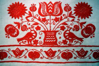 Antique Traditional Hungarian Hand Embroidered Linen Pillow Case Torocko