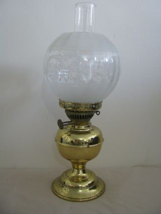 Vintage Brass Oil Lamp With Glass Shade