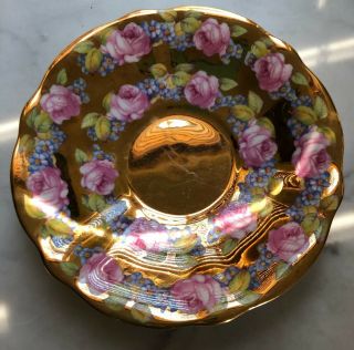 GOLD Vintage QUEEN ANNE Tea Cup Saucer CABBAGE ROSE Bone China Heavy Gold 6