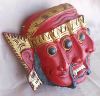 Wooden Carved Triple Faced Evil Devil Demon Mask 2