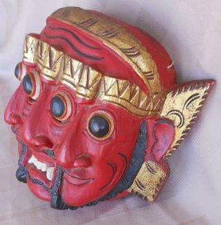 Wooden Carved Triple Faced Evil Devil Demon Mask 3