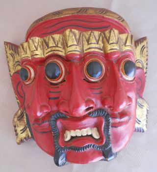 Wooden Carved Triple Faced Evil Devil Demon Mask 4
