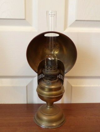 A Vintage Students Study Nautical ? Brass Oil Lamp With Hood In Order