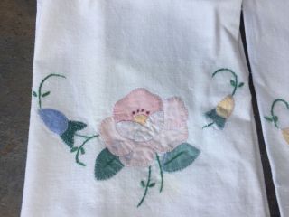 Vintage Hand Embroidery TEA TOWELS Rose & Morning Glory SET of 2 UNIQUE ❤️j8 5