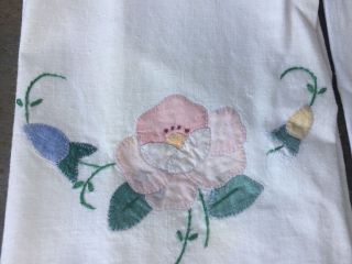Vintage Hand Embroidery TEA TOWELS Rose & Morning Glory SET of 2 UNIQUE ❤️j8 6