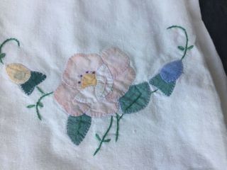 Vintage Hand Embroidery TEA TOWELS Rose & Morning Glory SET of 2 UNIQUE ❤️j8 7
