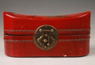Chinese Red Wood Leather Jewelry Box Paintings Flower Bird Craft Home Gift