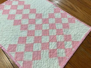 County Cottage c 30s Pink Checkerboard QUILT Table Doll 20 x 15 Vintage 2