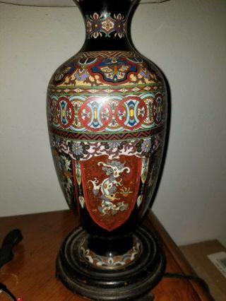 Antique Chinese Cloisonne Table Lamp Bronze Gold Dust Dragons Phoenix Butterfly