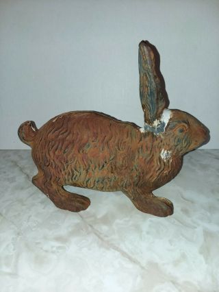 VERY NICELY DETAILED VINTAGE ANTIQUE CAST IRON BUNNY RABBIT DOORSTOP STATUE 4