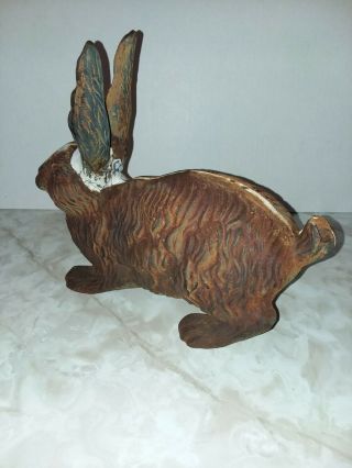 VERY NICELY DETAILED VINTAGE ANTIQUE CAST IRON BUNNY RABBIT DOORSTOP STATUE 6