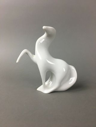 Vintage Royal Dux White Czech Porcelain Modernist Horse Sculpture