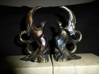 French Art Deco Spelter Bird Of Paradise Bookends