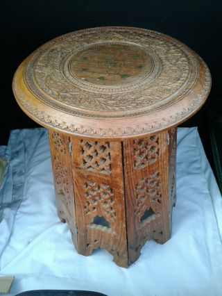 Vintage Anglo Indian Brass Inlaid Octagonal Folding Smaller Side Table
