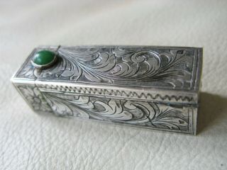 Antique Italian 800 Hand Engraved Silver Malachite Jewel Lipstick Case Italy 6