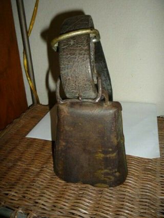 Collectible Vintage Rusty Iron 6 " Dairy Cowbell W/leather Collar Strap