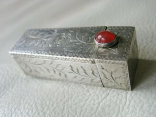Antique Italian 800 Hand Engraved Silver Red Glass Jewel Lipstick Case Italy 5