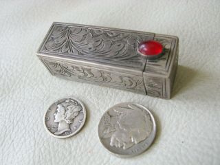 Antique Italian 800 Hand Engraved Silver Red Glass Jewel Lipstick Case Italy 4