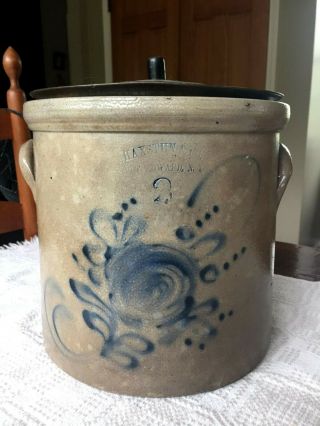 Antique / Vintage Haxstun & Co Fort Edward Ny 2 Gallon Jug Stoneware Crock Blue