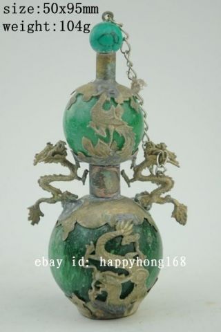 Old Jade Snuff Bottle Armored Dragon Phoenix Decoration Handwork Craft Nr A01